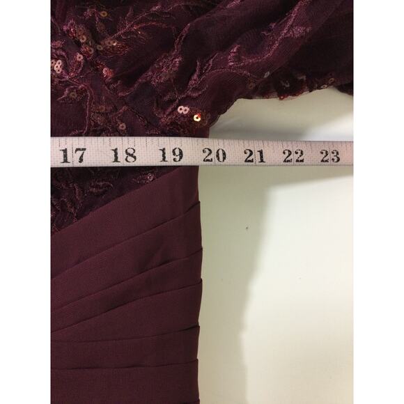 FORMAL 16W 2X plus red burgundy chiffon lace sequin party midi dress NEW B149 - Picture 4 of 6